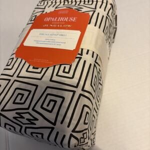 Opalhouse Jungalow Queen Percale Fitted Sheet Ikat Black White 100% Cotton NEW